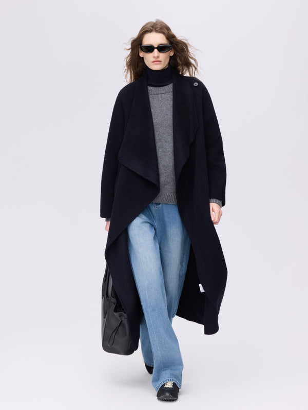 Asymmetric Wool Wrap Coat