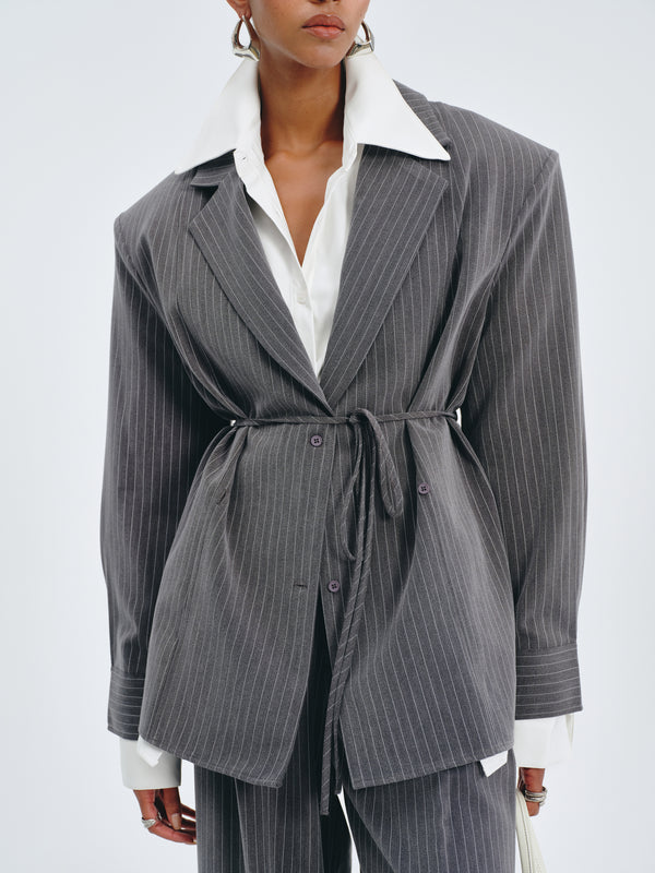 Stripes Belted Blazer