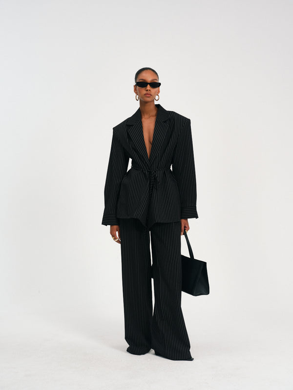 Stripes Belted Blazer