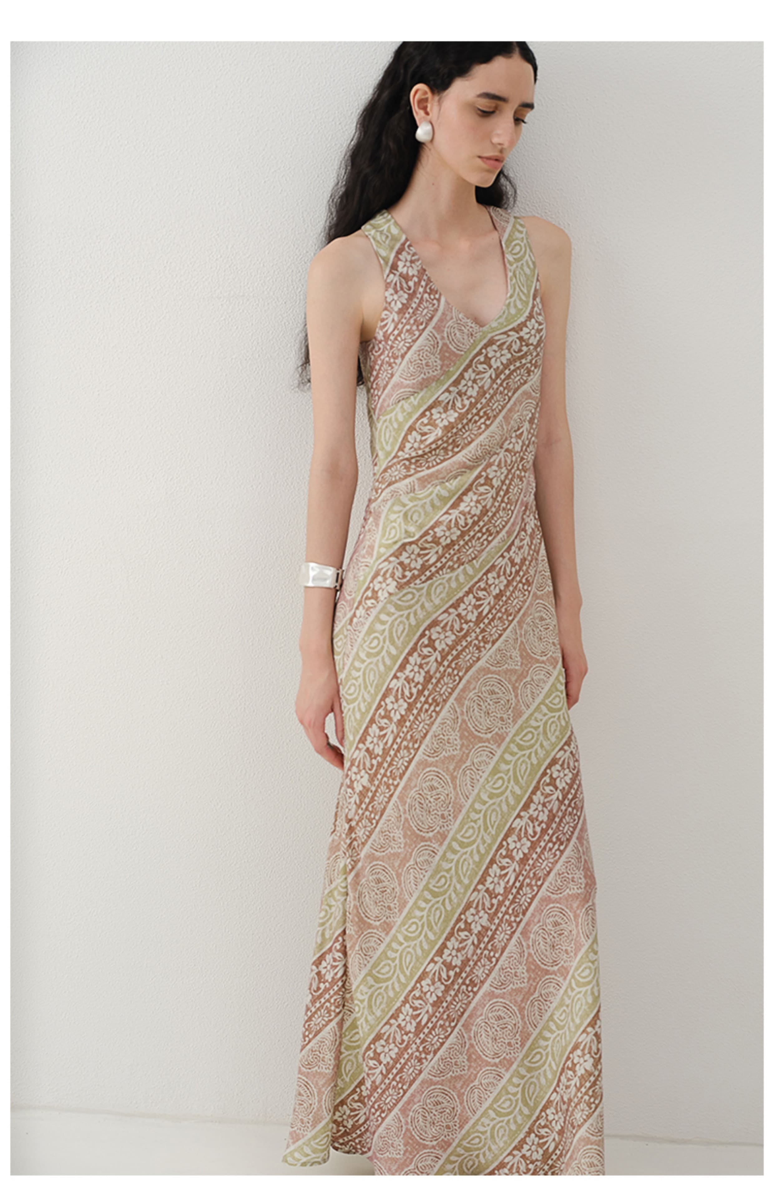 Paisley Print Cutout Maxi Dress