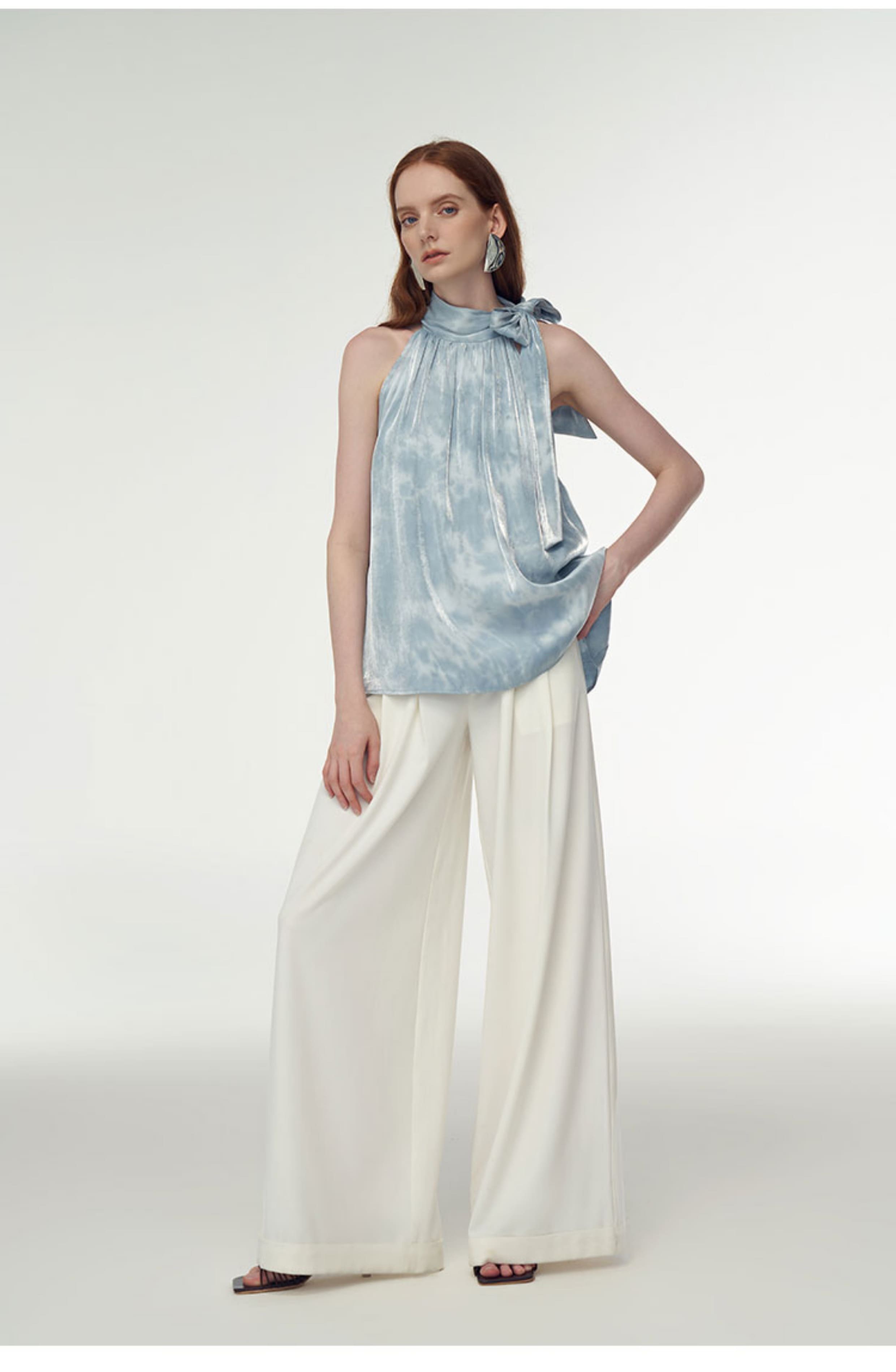 Ripple-Dye Satin Halter Top