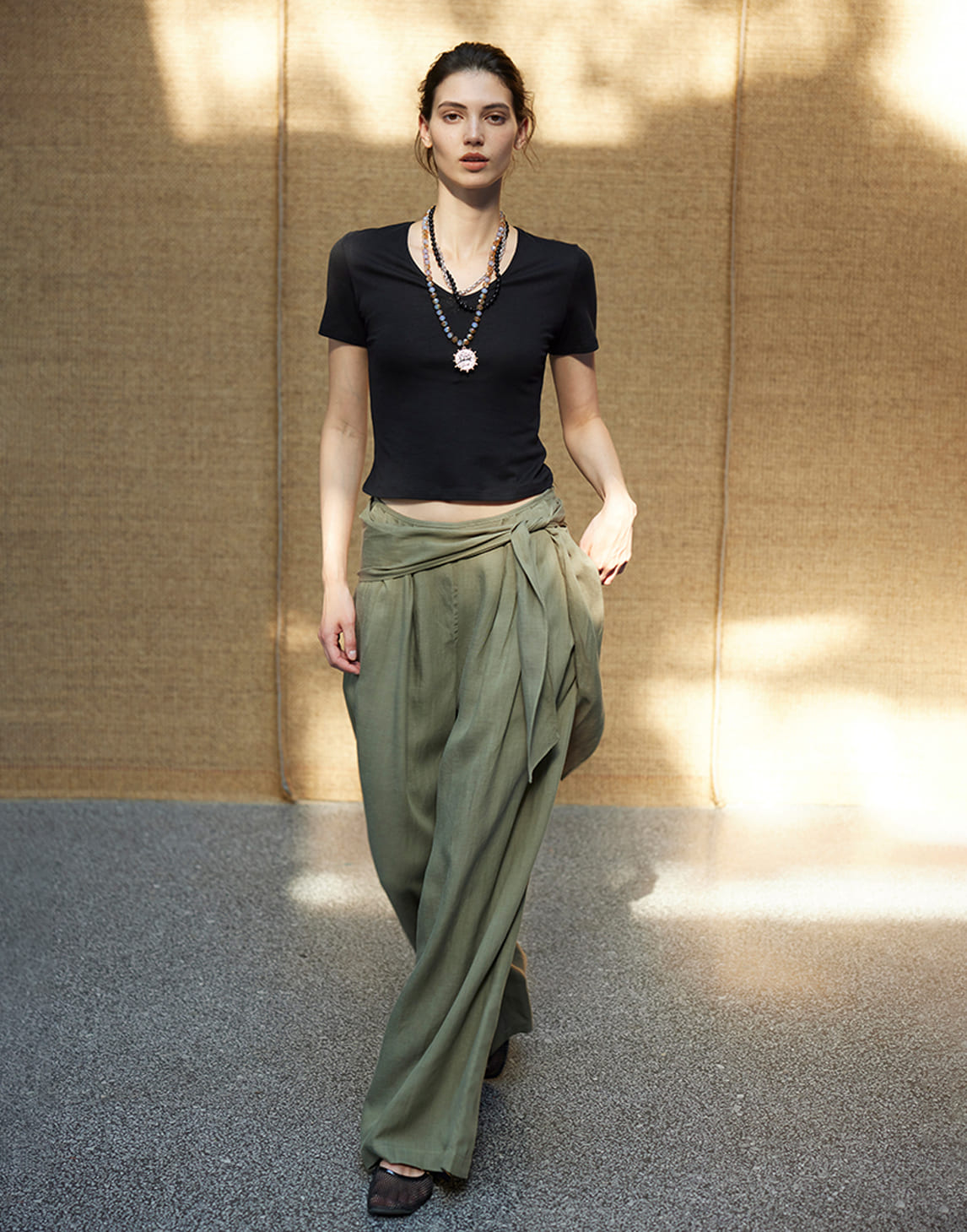 Tencel Linen Draped Wide-Leg Pants