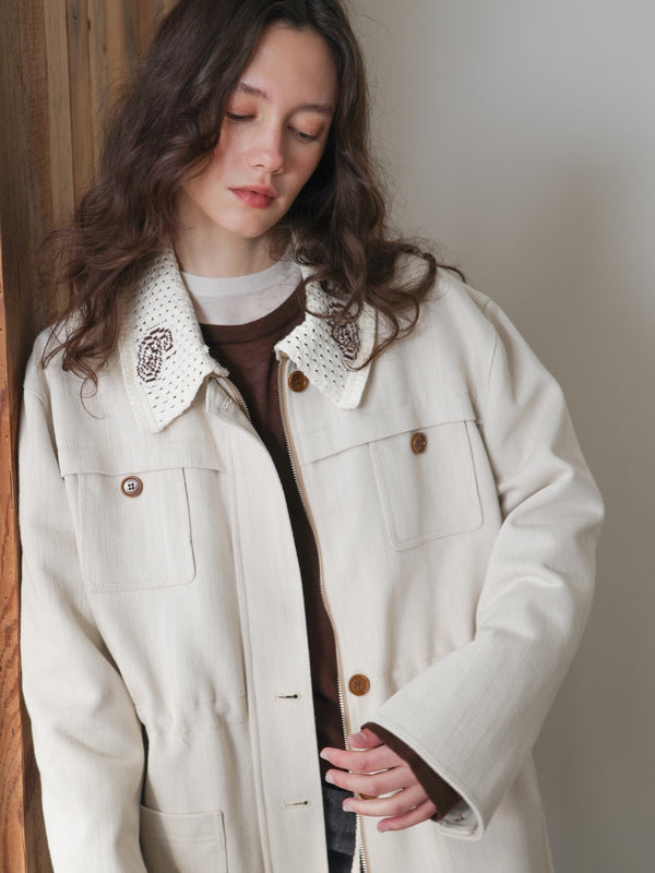 Crochet-Collar Utility Jacket