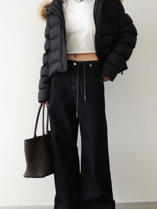 Indigo Drawstring Wide-Leg Denim