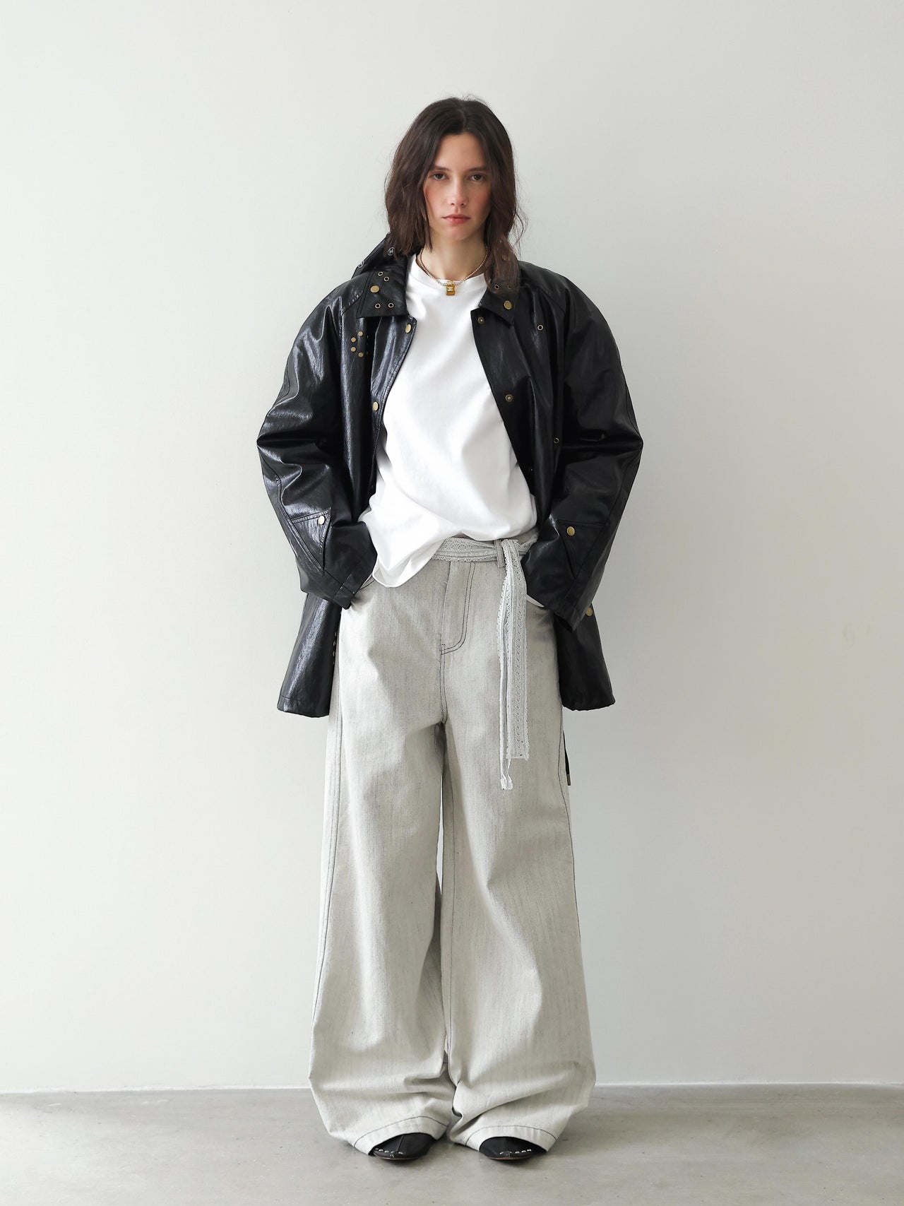 Lace-Tie Straight Wide Pants