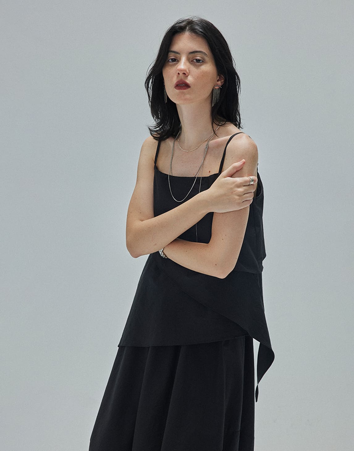 Black Textured Layered Cami Set