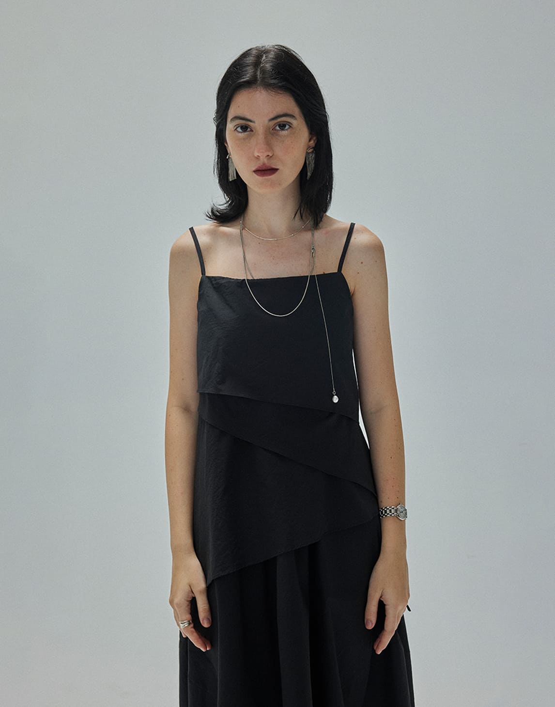 Black Textured Layered Cami Set