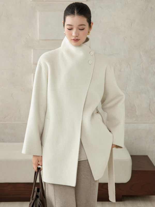 High-Neck Belted Wool Coat