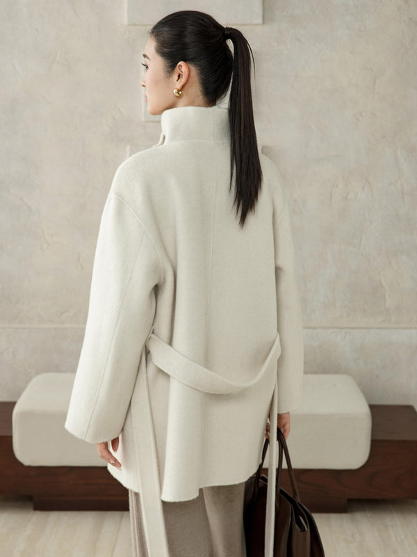 High-Neck Belted Wool Coat
