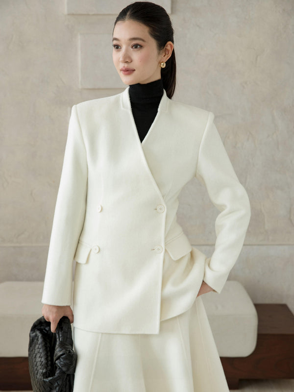 Wool V-Neck Jacket & Skirt Set