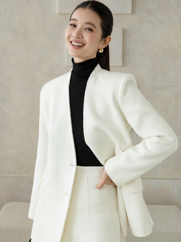 Wool V-Neck Jacket & Skirt Set