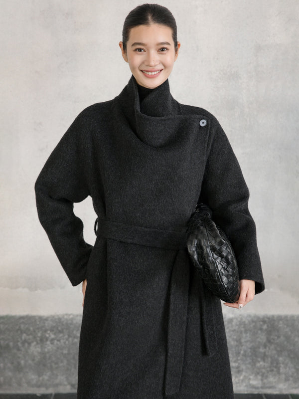 Asymmetric Wool Wrap Coat