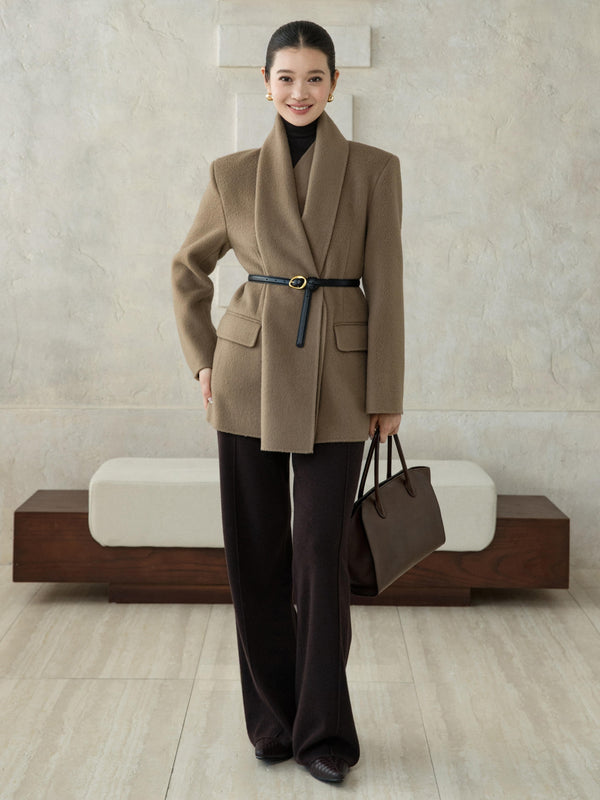 Wool Coat with Belt & Scarf