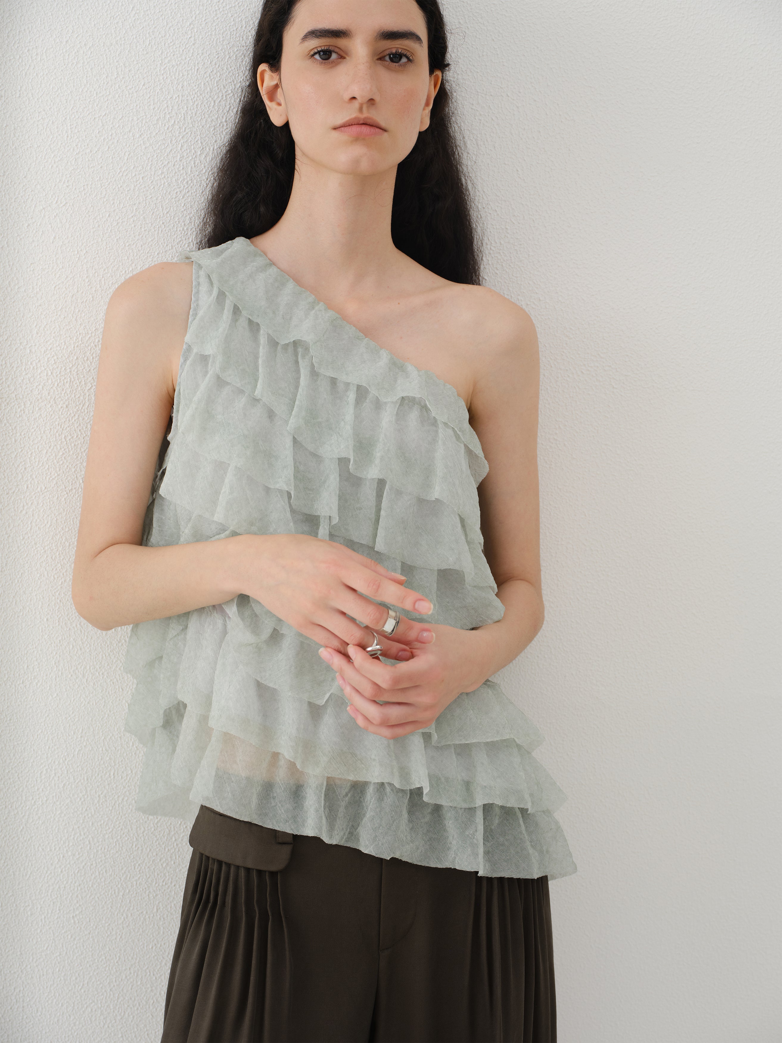 Asymmetrical Ruffled One-Shoulder Top