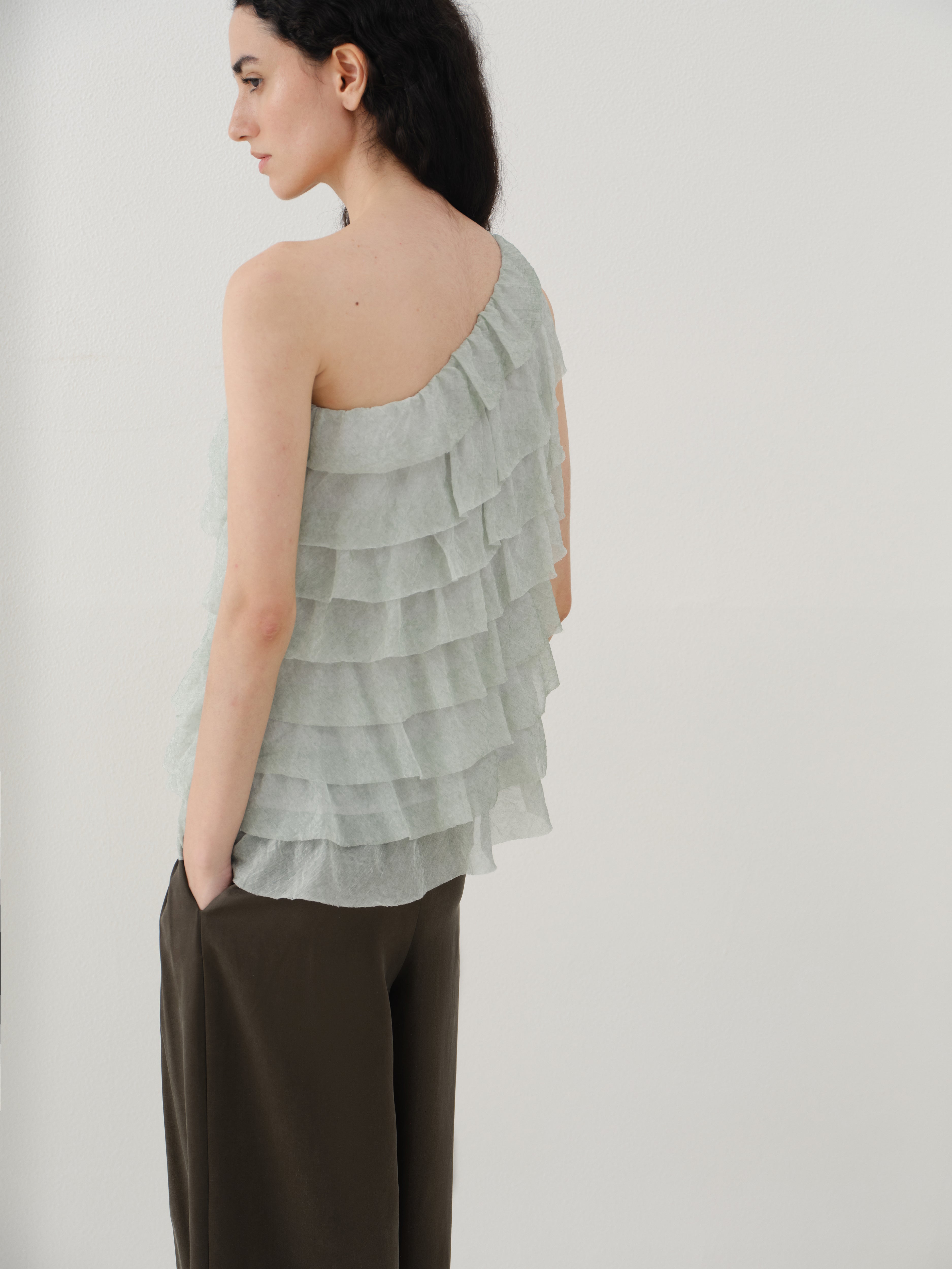 Asymmetrical Ruffled One-Shoulder Top