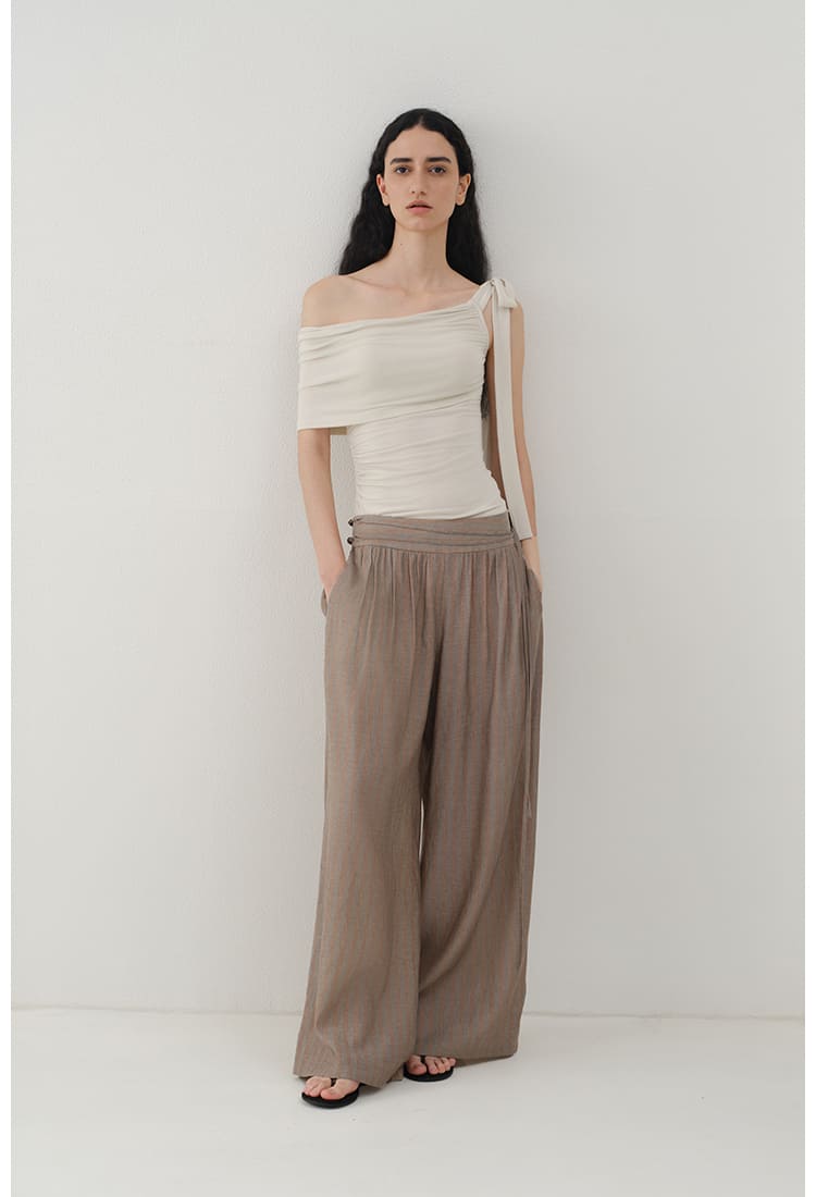 Striped Wide-Leg Pleated Pants