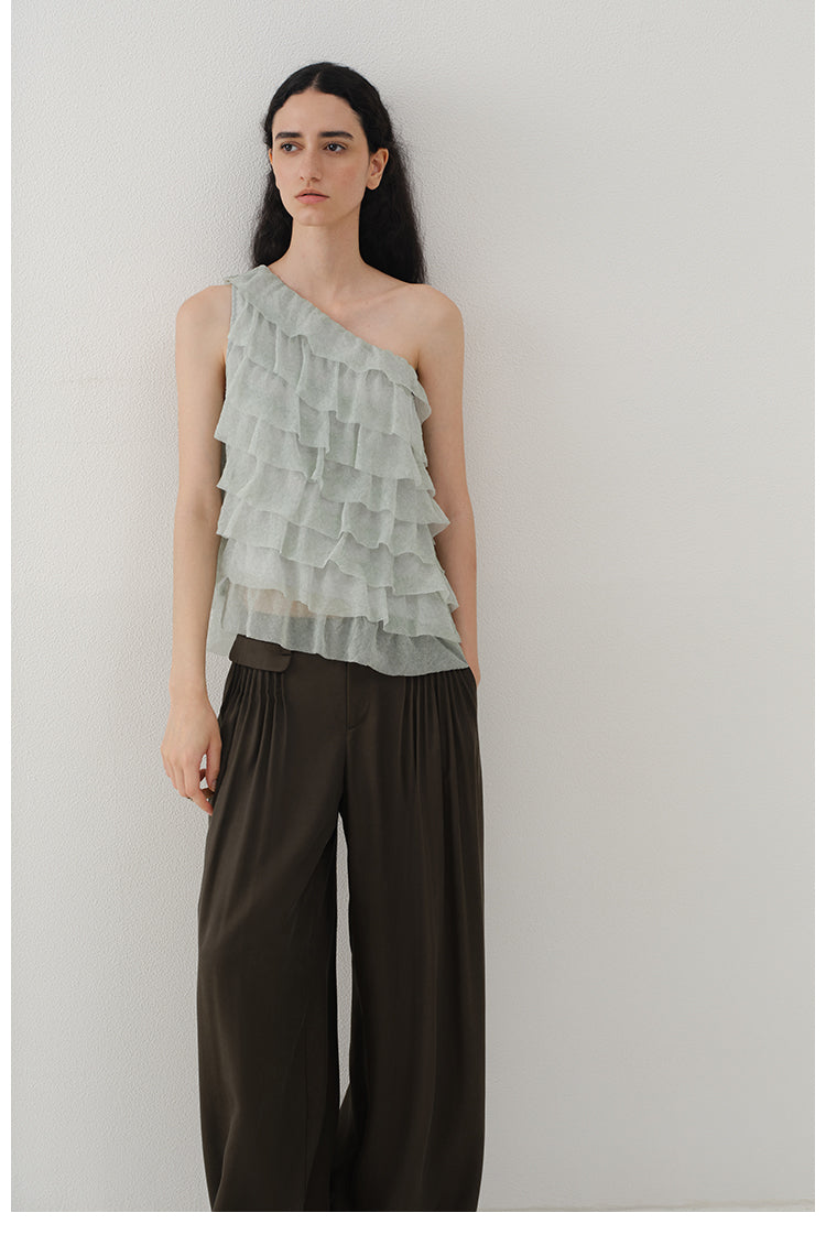 Asymmetrical Ruffled One-Shoulder Top