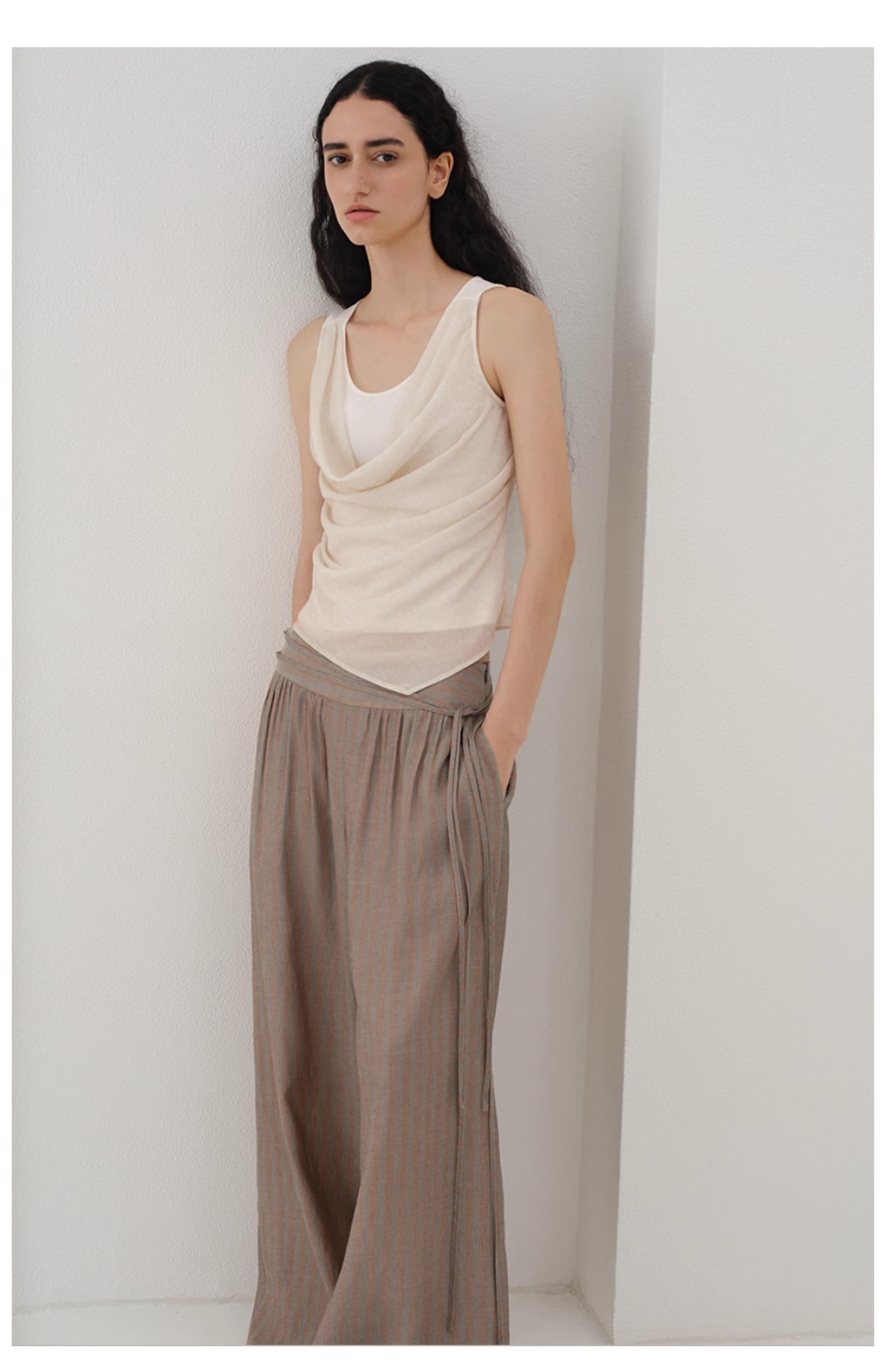 Striped Wide-Leg Pleated Pants