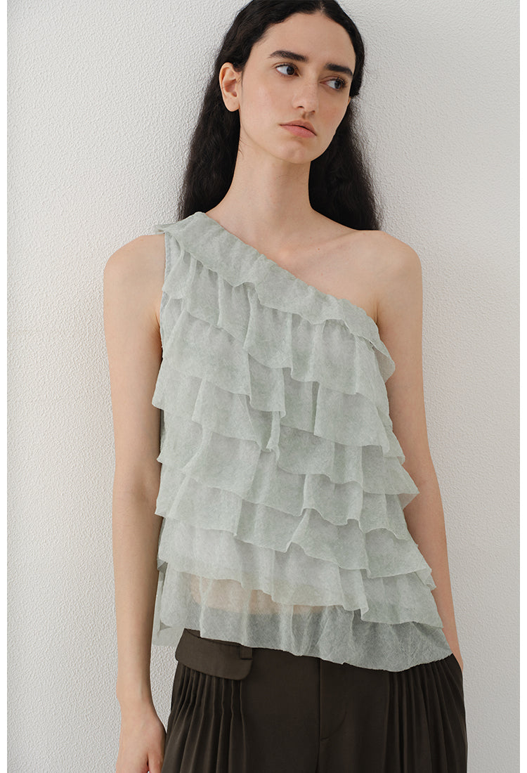 Asymmetrical Ruffled One-Shoulder Top
