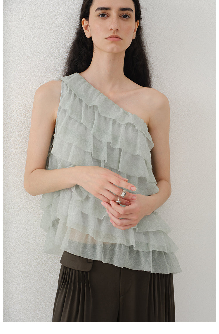 Asymmetrical Ruffled One-Shoulder Top