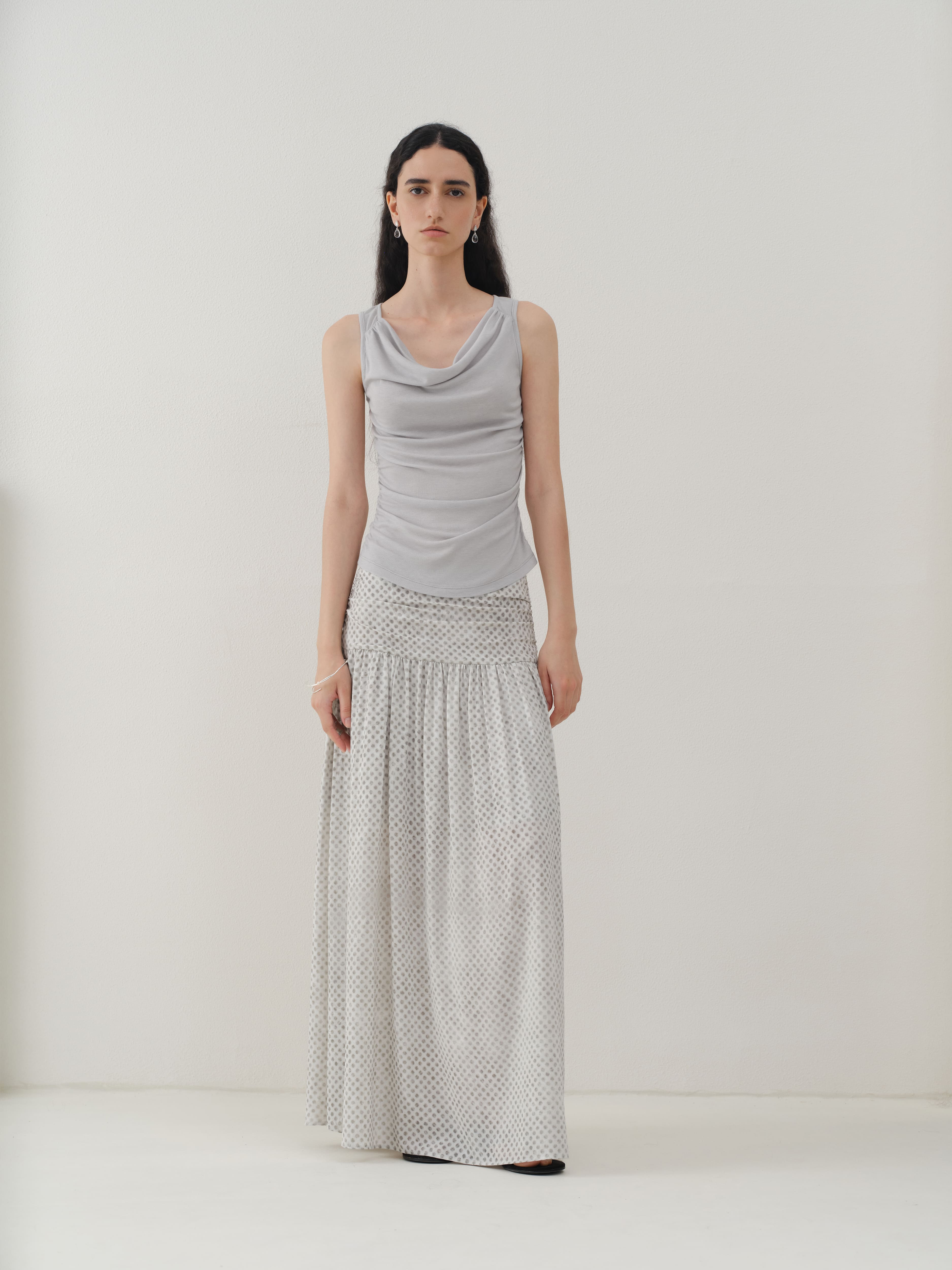 Vintage Polka Dot Pleated Midi Skirt