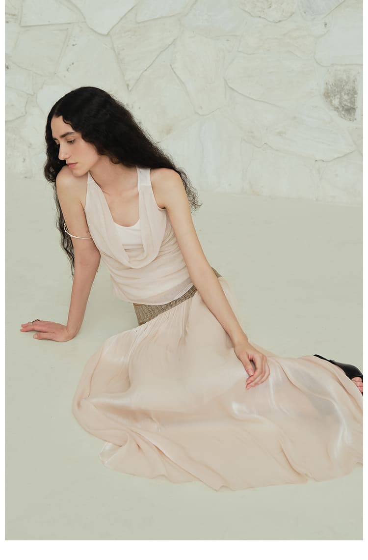 Glossy Satin Asymmetric Midi Skirt