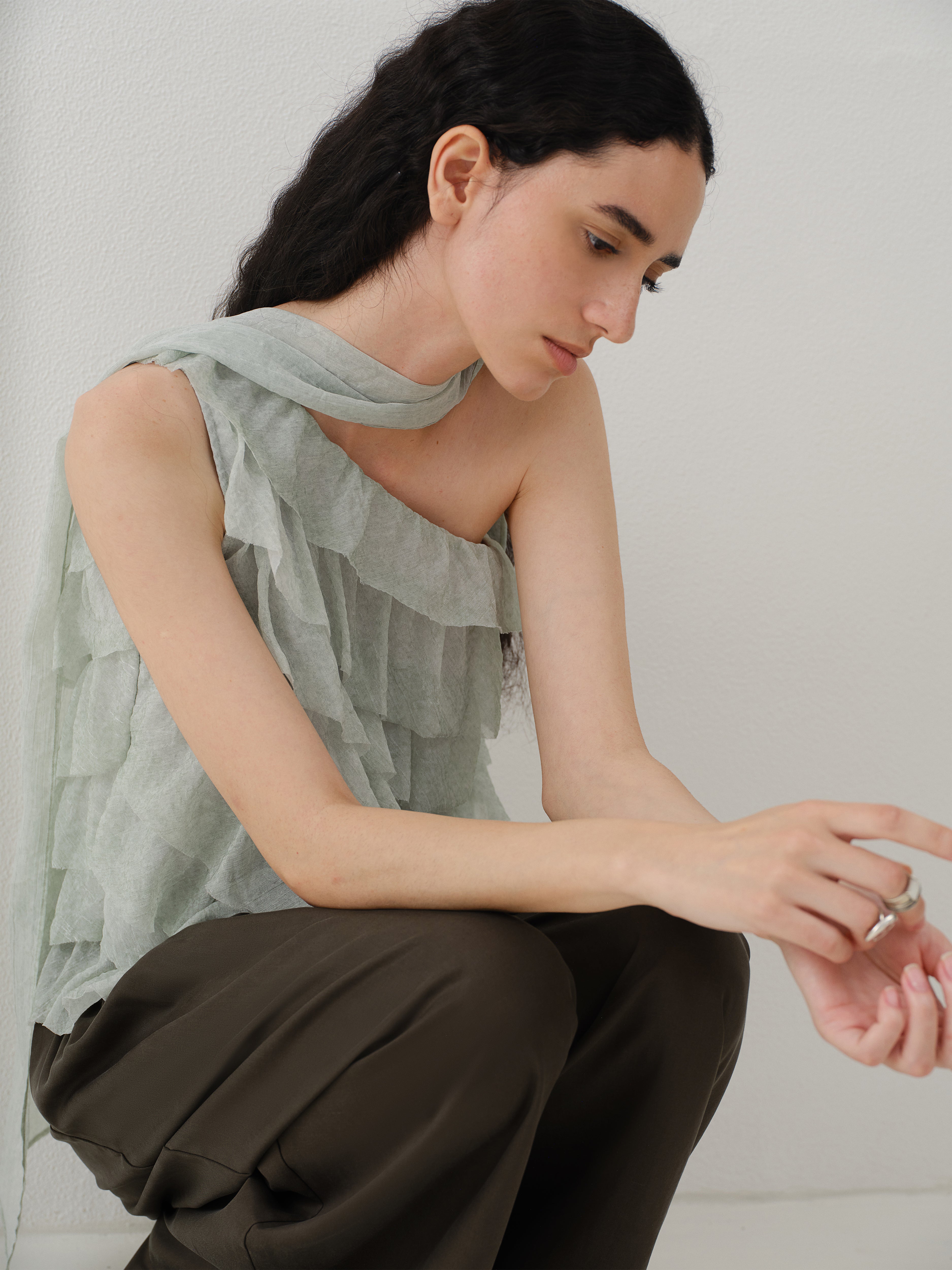 Asymmetrical Ruffled One-Shoulder Top