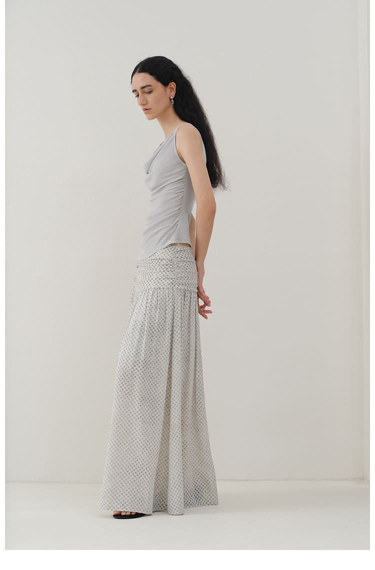 Vintage Polka Dot Pleated Midi Skirt