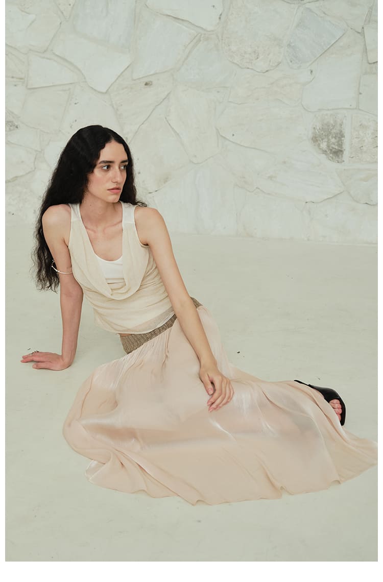 Glossy Satin Asymmetric Midi Skirt