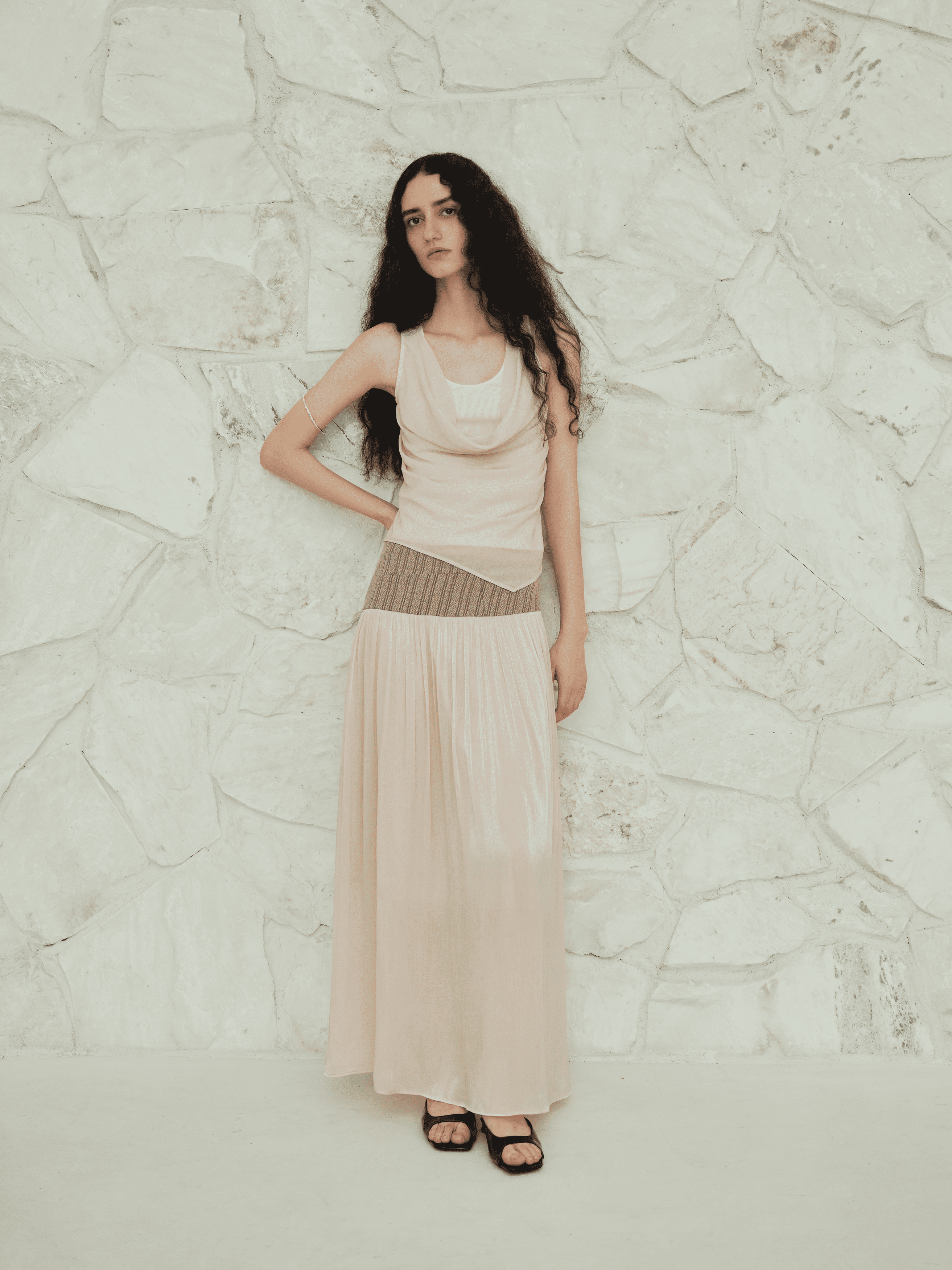 Glossy Satin Asymmetric Midi Skirt