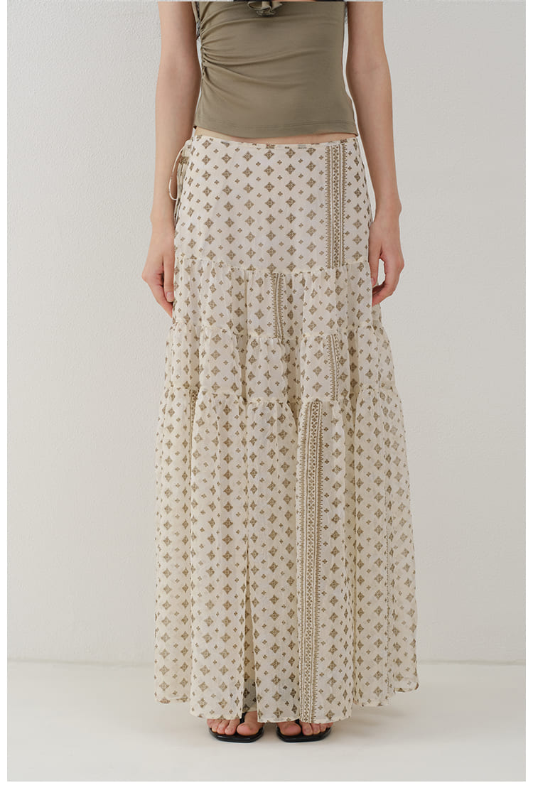 Vintage Floral Tiered Chiffon Midi Skirt