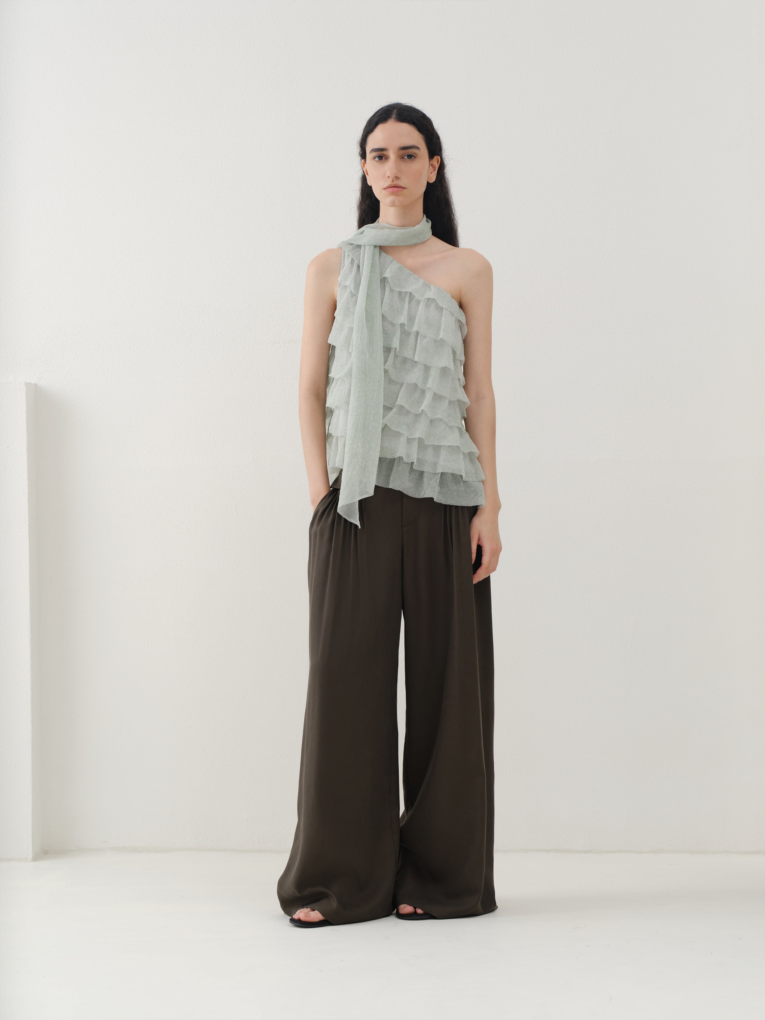 Asymmetrical Ruffled One-Shoulder Top