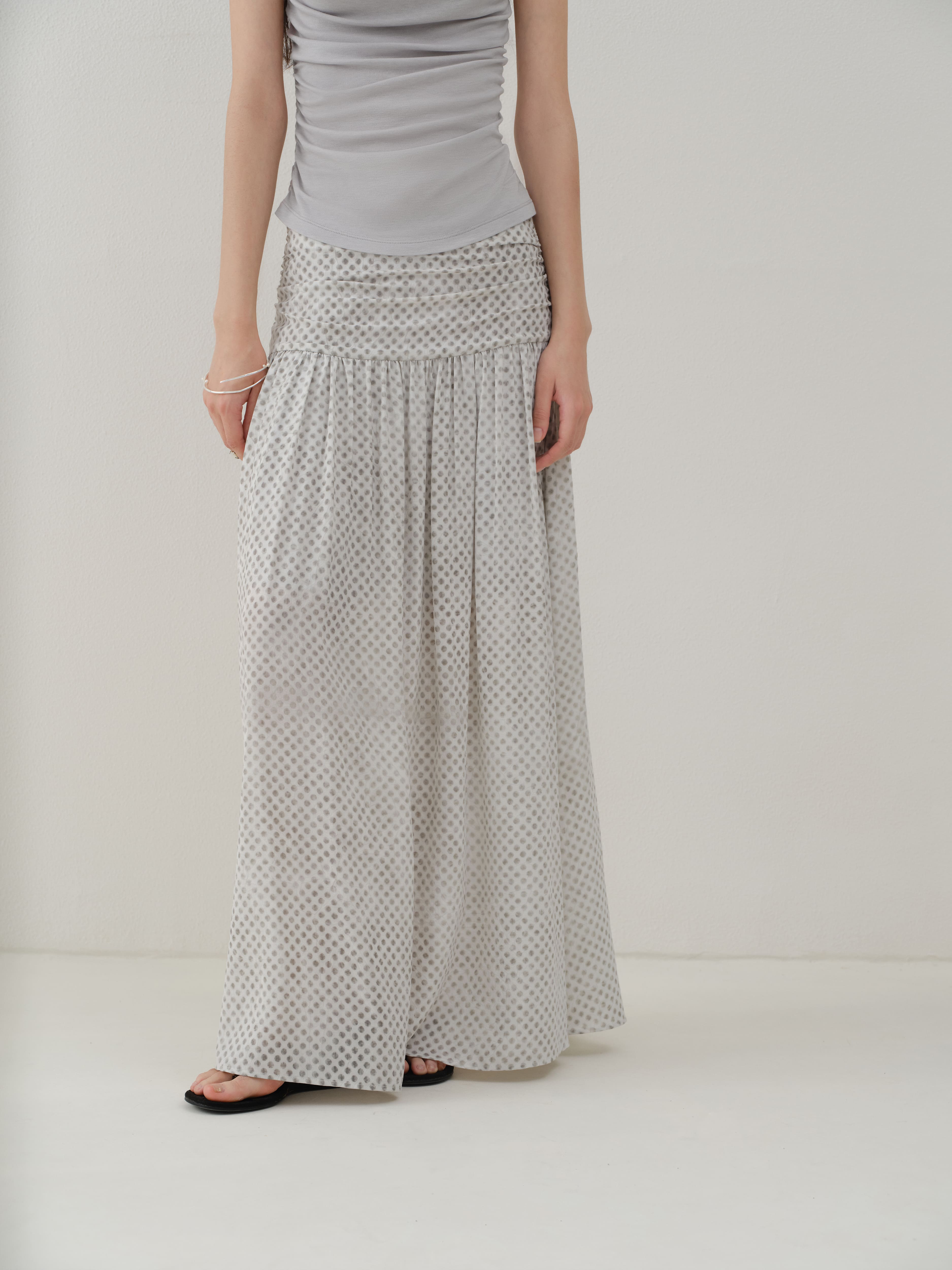 Vintage Polka Dot Pleated Midi Skirt