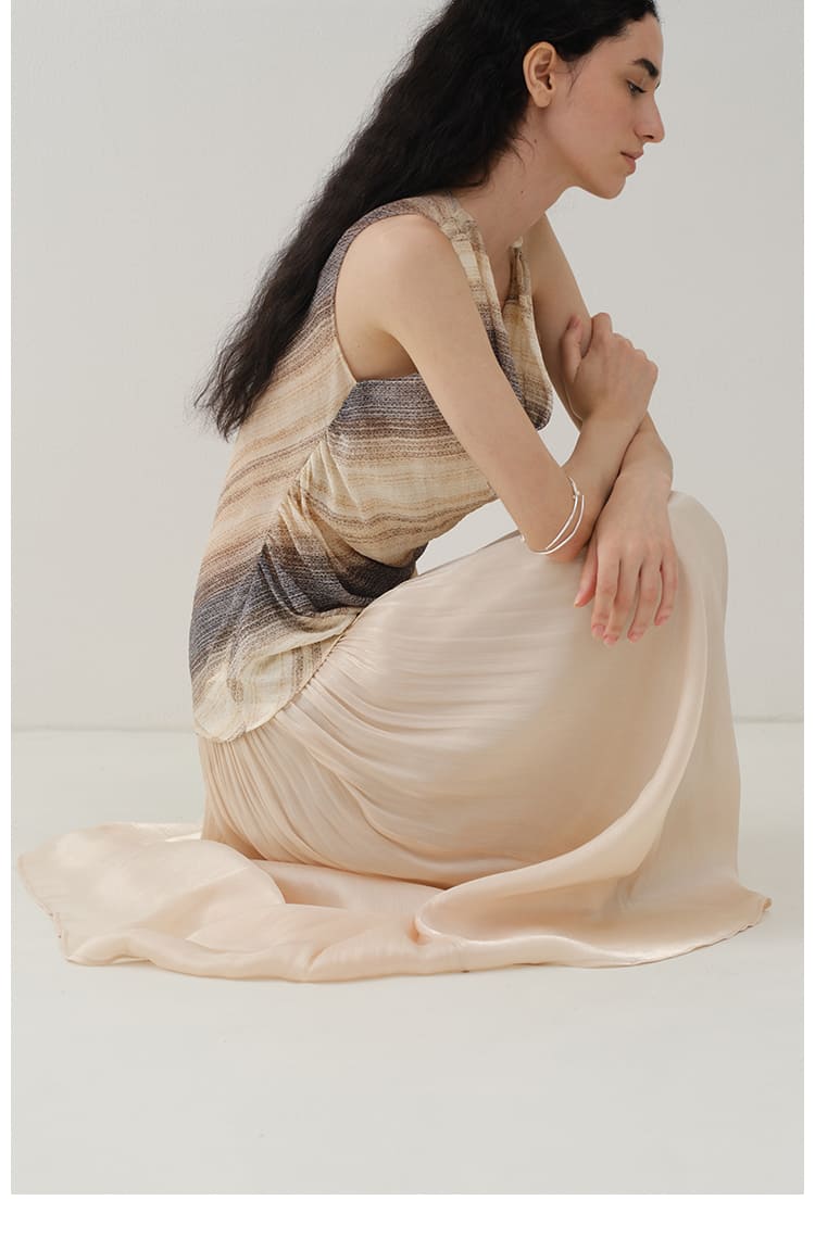 Glossy Satin Asymmetric Midi Skirt