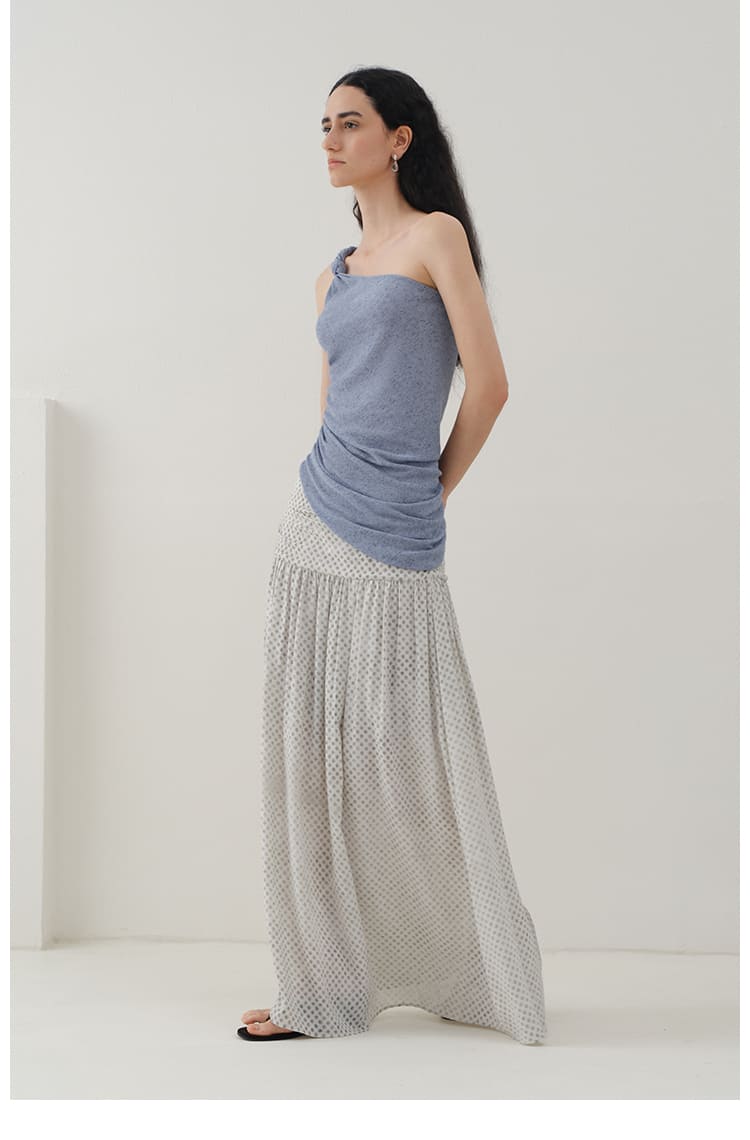 Vintage Polka Dot Pleated Midi Skirt