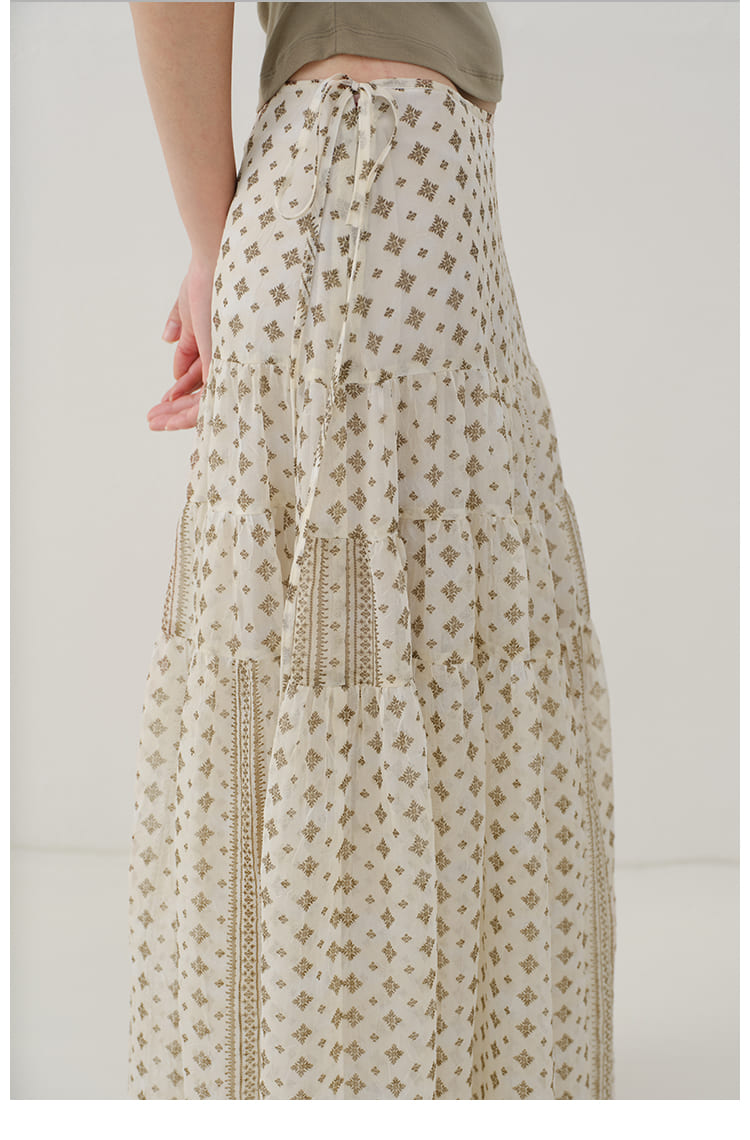 Vintage Floral Tiered Chiffon Midi Skirt