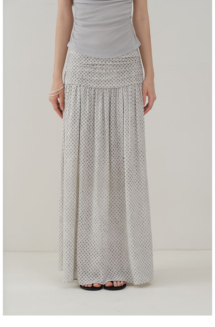 Vintage Polka Dot Pleated Midi Skirt