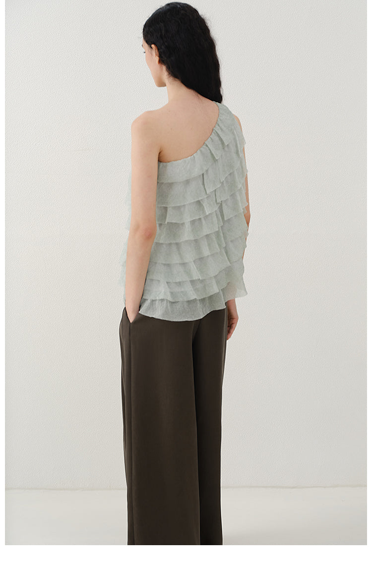 Asymmetrical Ruffled One-Shoulder Top