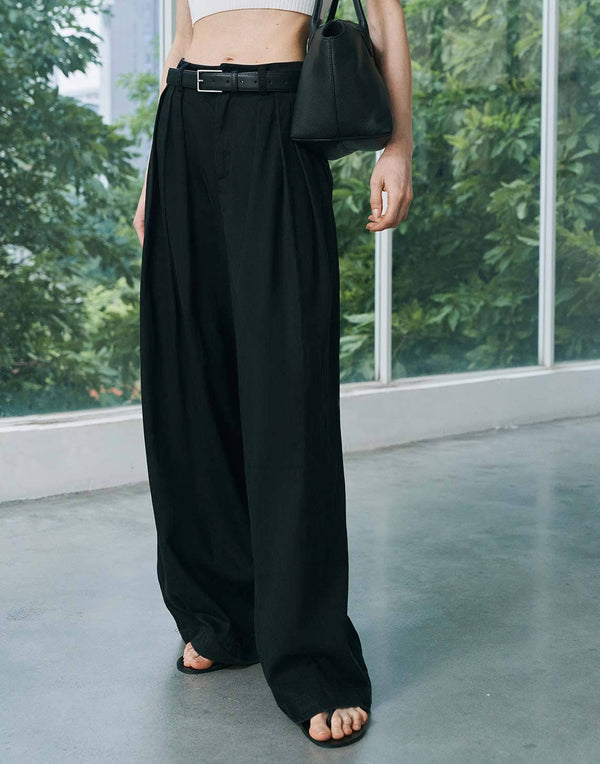 Lyocell-Baumwoll-Hose mit weitem Bein