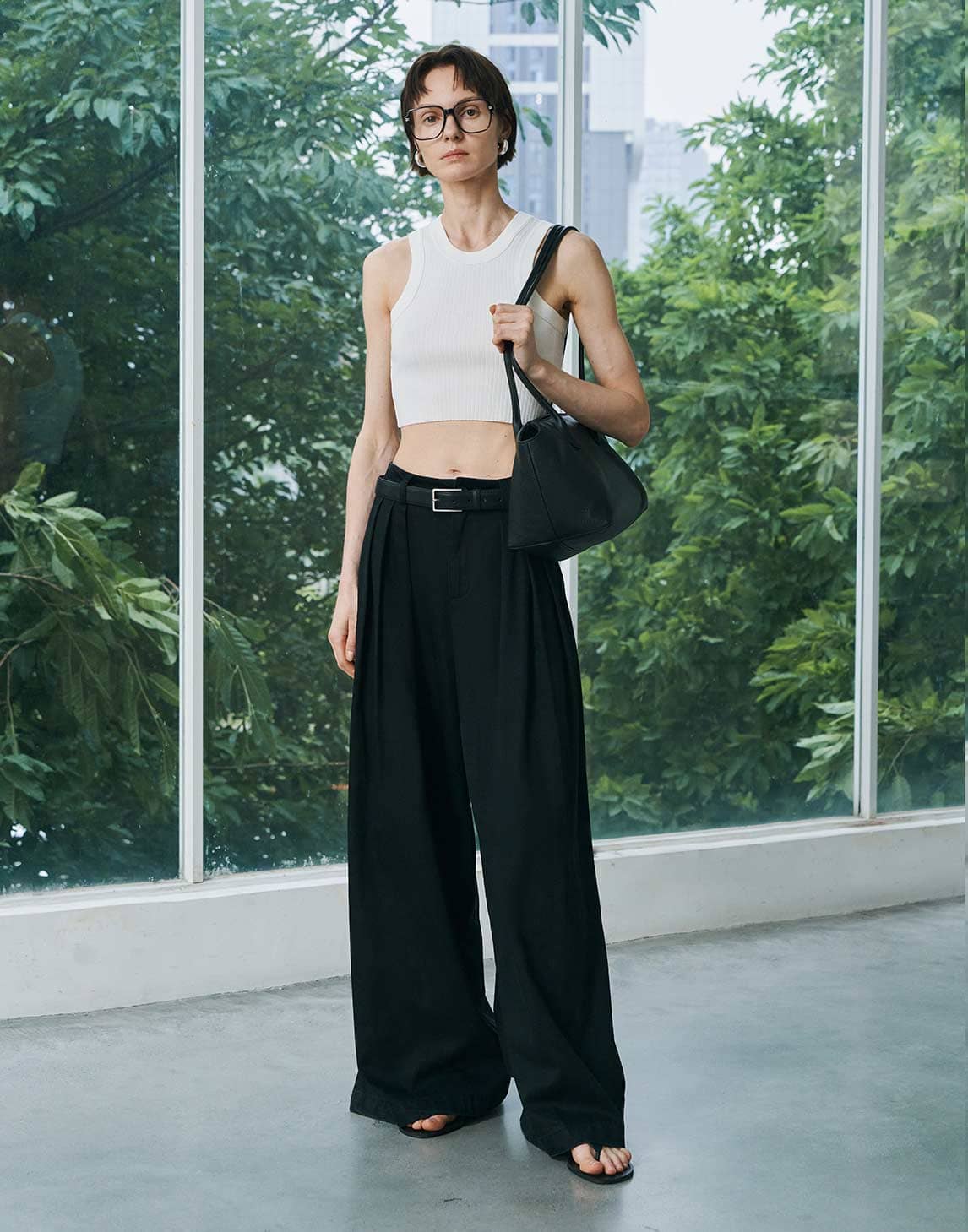 Lyocell-Baumwoll-Hose mit weitem Bein