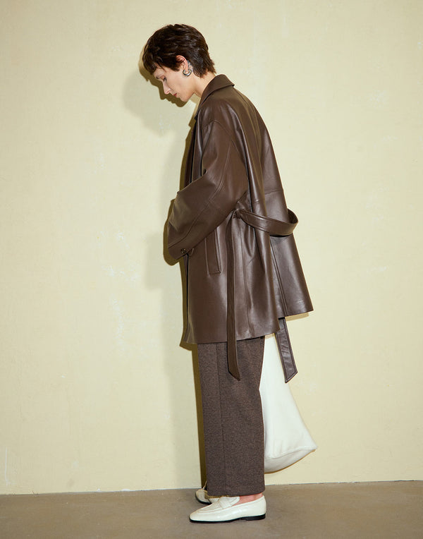 Refined Leather Wrap Coat