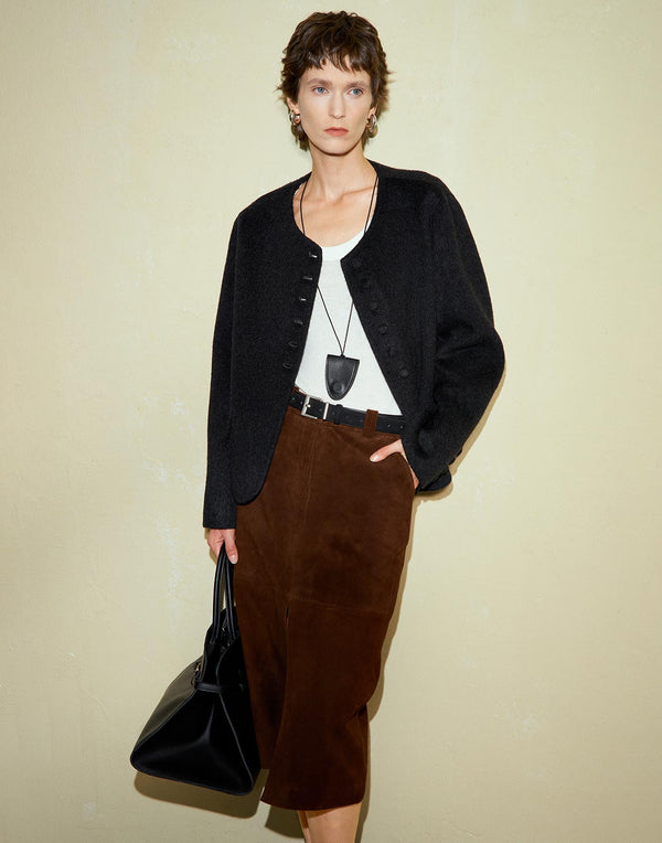 Chic Split Hem Suede Skirt