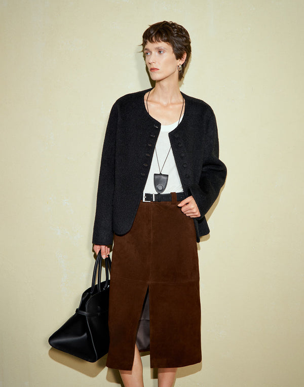 Chic Split Hem Suede Skirt