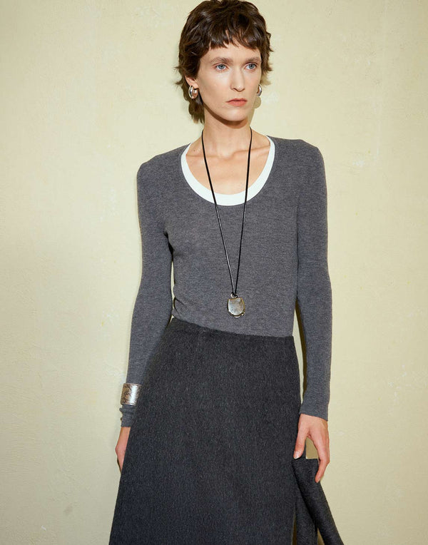 Sophisticated Contrast U-Neck Sweater