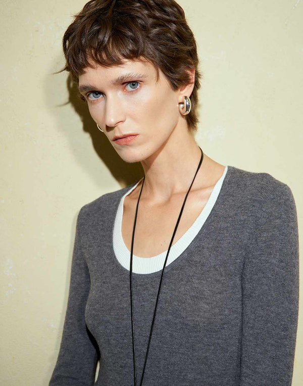 Sophisticated Contrast U-Neck Sweater