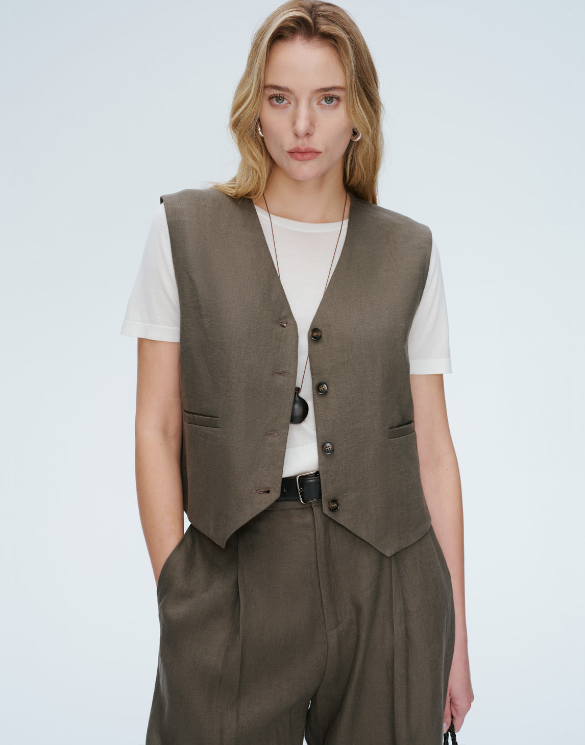 V-Neck Linen Waistcoat