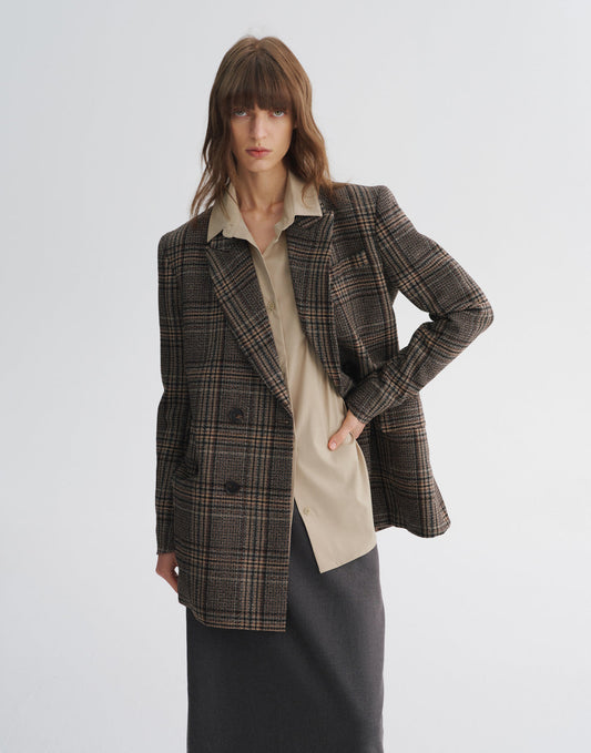 Oversized Checked Wool Blazer