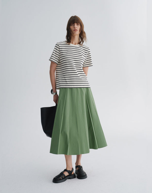 Structured Pleated A-Line Midi Skirt