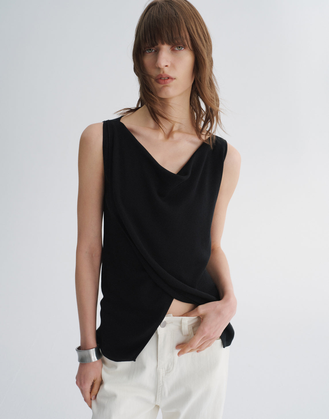 Draped-Neck Sleeveless Top