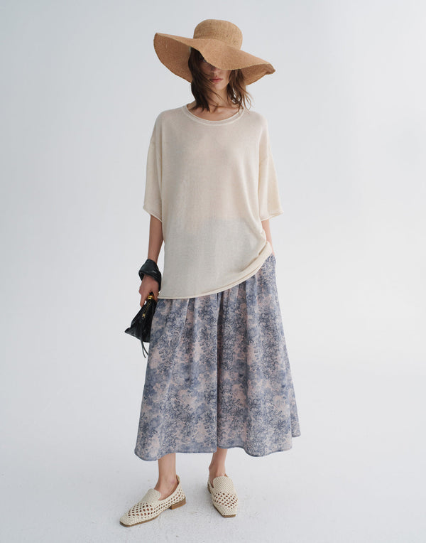Rolled-Edge Crewneck Knit Tee